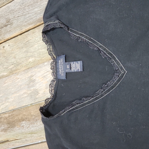 Jones New York Signature long sleeve v-neckline with lace trim Black 2X W-556 - Picture 2 of 6